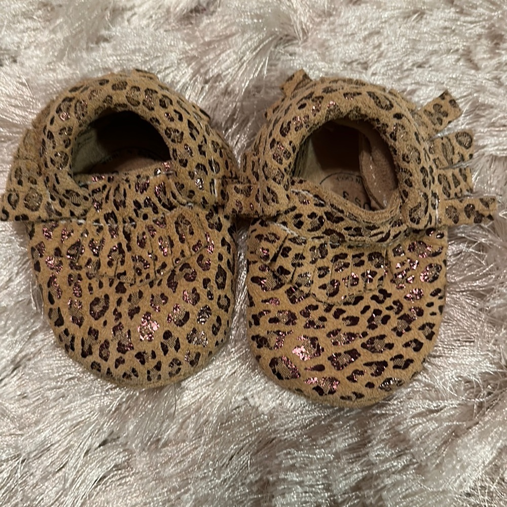Leopard print baby moccasins